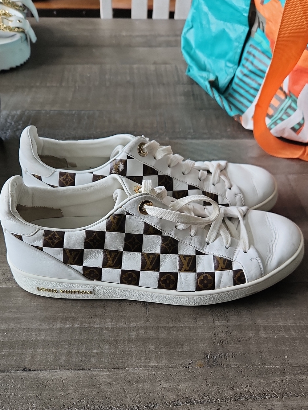 Louis Vuitton White and Brown Checkerboard Low-Top Sneakers